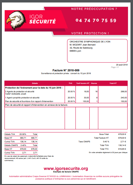 exemple de facture avec taxe cnaps