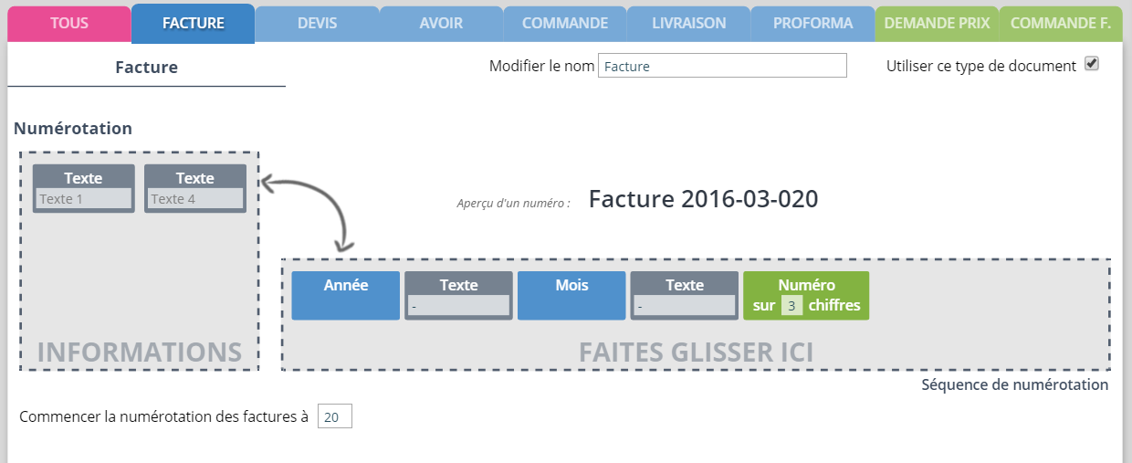 numérotation facture