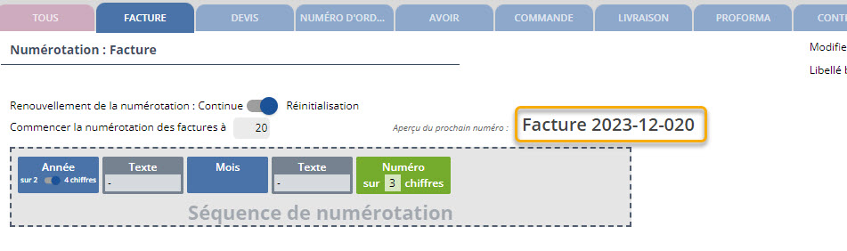 numérotation facture