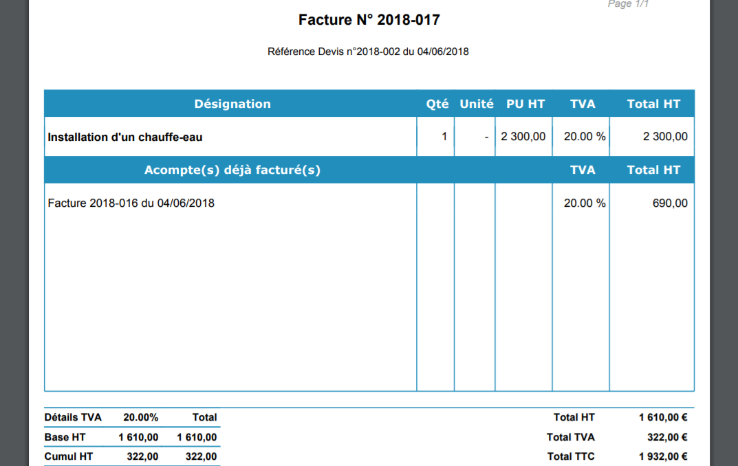 Gestion automatique des factures d'acomptes dans ...