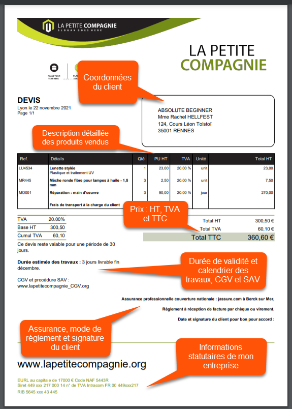 mentions obligatoires devis exemple